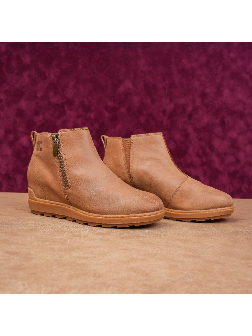 Sorel Women Evie II Wedge Slip-on Tan Nubuck Chelsea Ankle Boots size 8.5